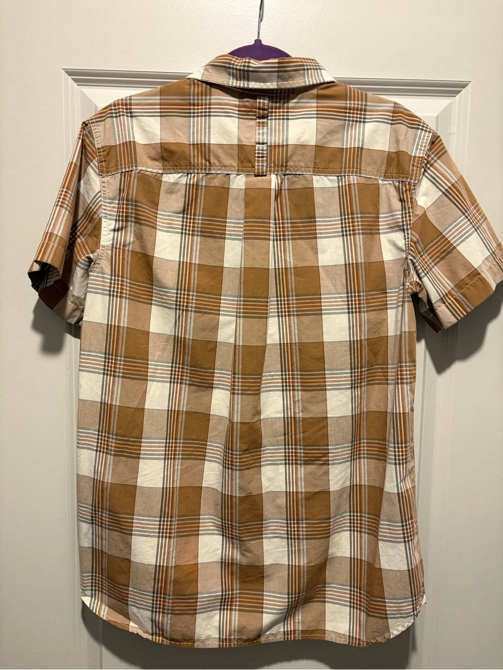 The North Face Men's Short Sleeve Plaid Button-Down Shirt - Brown & White